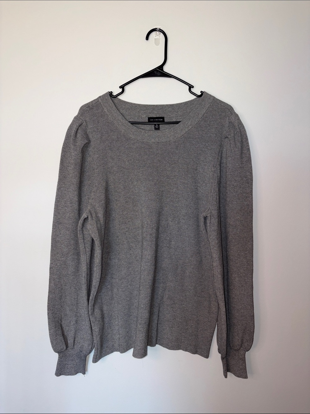 The Limited Gray Crewneck Sweater with Subtle Puff Sleeves XL